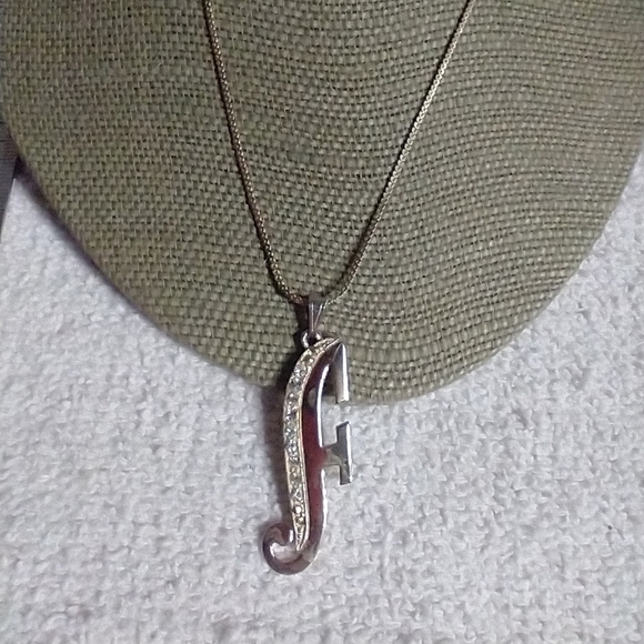 Goldtone initial f crystal necklace long chain - Picture 1 of 4